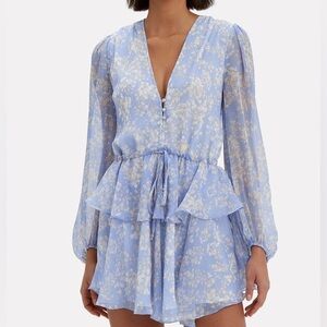 TIERED LONG SLEEVE PEPLUM DRESS PERIWINKLE/FLORAL SIZE S